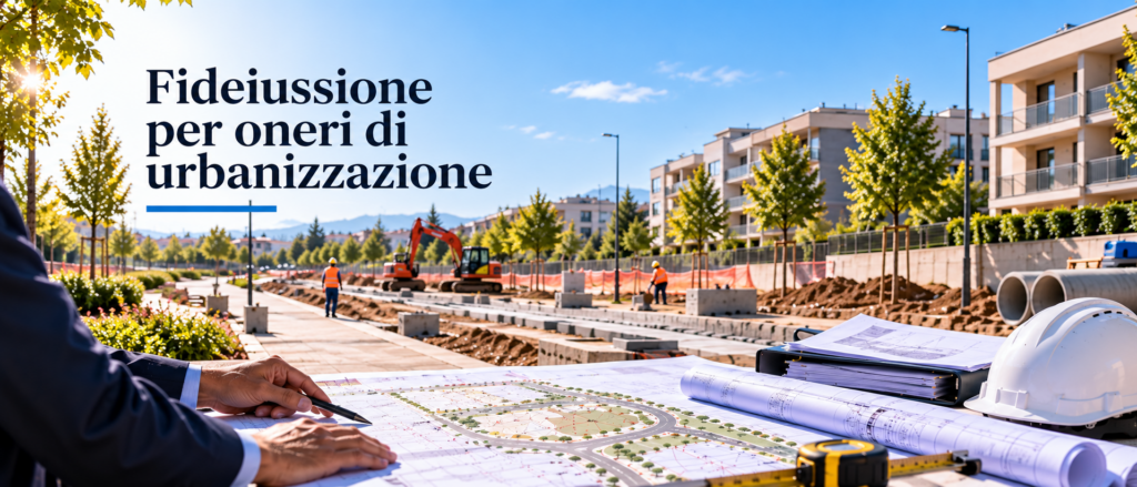 Fideiussione per oneri di urbanizzazione con cantiere residenziale e opere di urbanizzazione